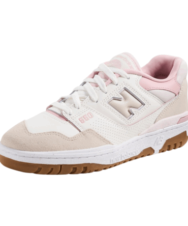 New Balance 550 White & Light Pink Leather Suede Sneakers