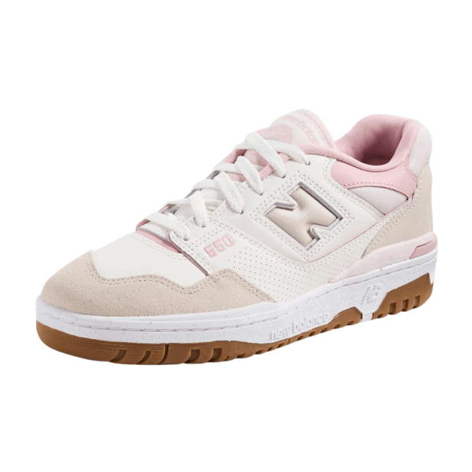 New Balance 550 White & Light Pink Leather Suede Sneakers