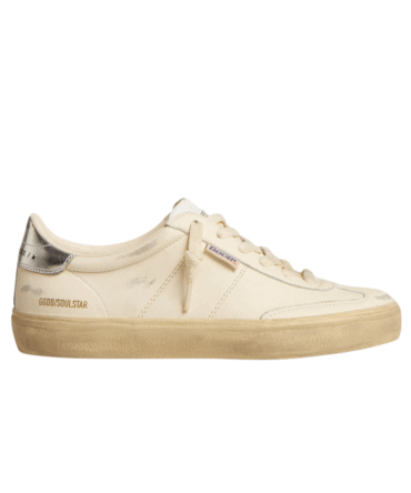 Home 25 Golden Goose Soul-Star White Distressed Sneaker with Silver Heel Accent