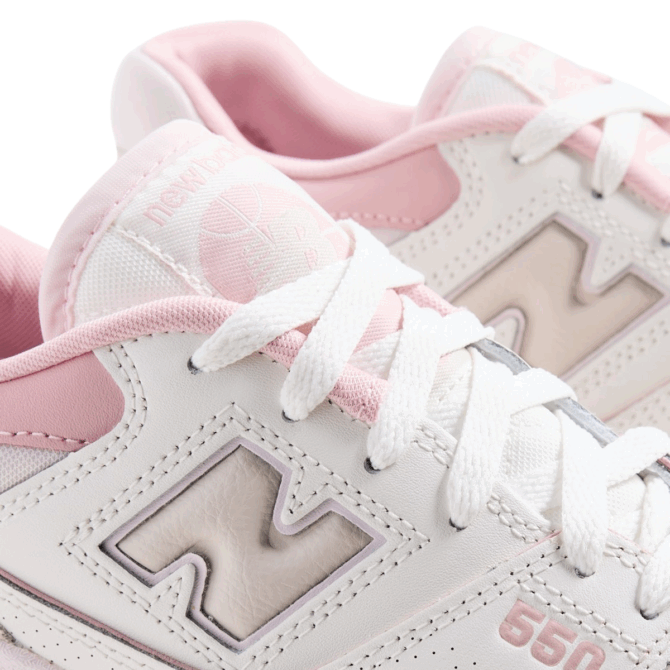 New Balance 550 White & Light Pink Leather Suede Sneakers - Afbeelding 4