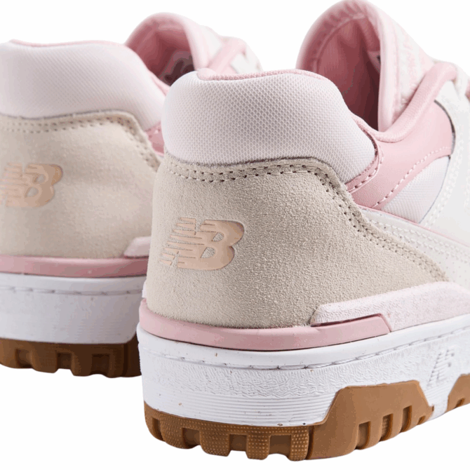 New Balance 550 White & Light Pink Leather Suede Sneakers - Afbeelding 2