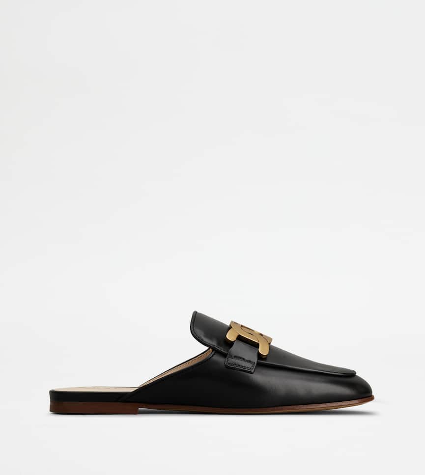 TOD'S Leather Chain Mules – Black & Gold 1 TOD'S Leather Chain Mules – Black & Gold