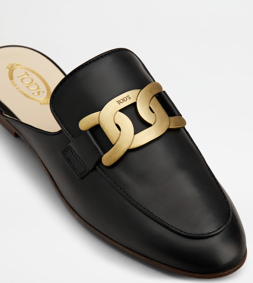 TOD'S Leather Chain Mules – Black & Gold 6 TOD'S Leather Chain Mules – Black & Gold - Image 6