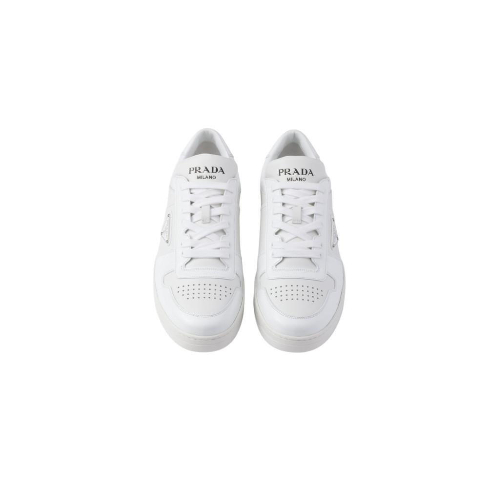 Prada Leather White Low-top Sneakers With Silver Logo Plaque 3 Prada Leather White Low-top Sneakers With Silver Logo Plaque - Image 3
