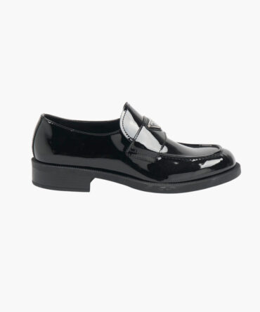 Prada Polished Patent Leather Loafer - Black & Silver