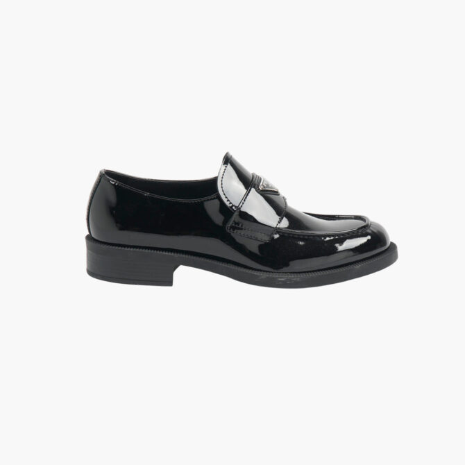 Prada Polished Patent Leather Loafer - Black & Silver
