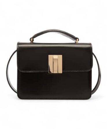 Bally Black Leather Top Handle Bag with Gold-Tone Clasp